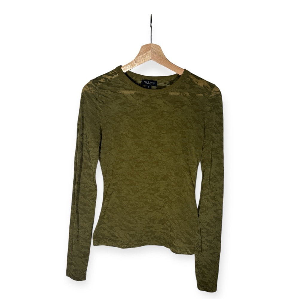Rag & Bone Valencia Camo Long Sleeve Top in Deep Olive